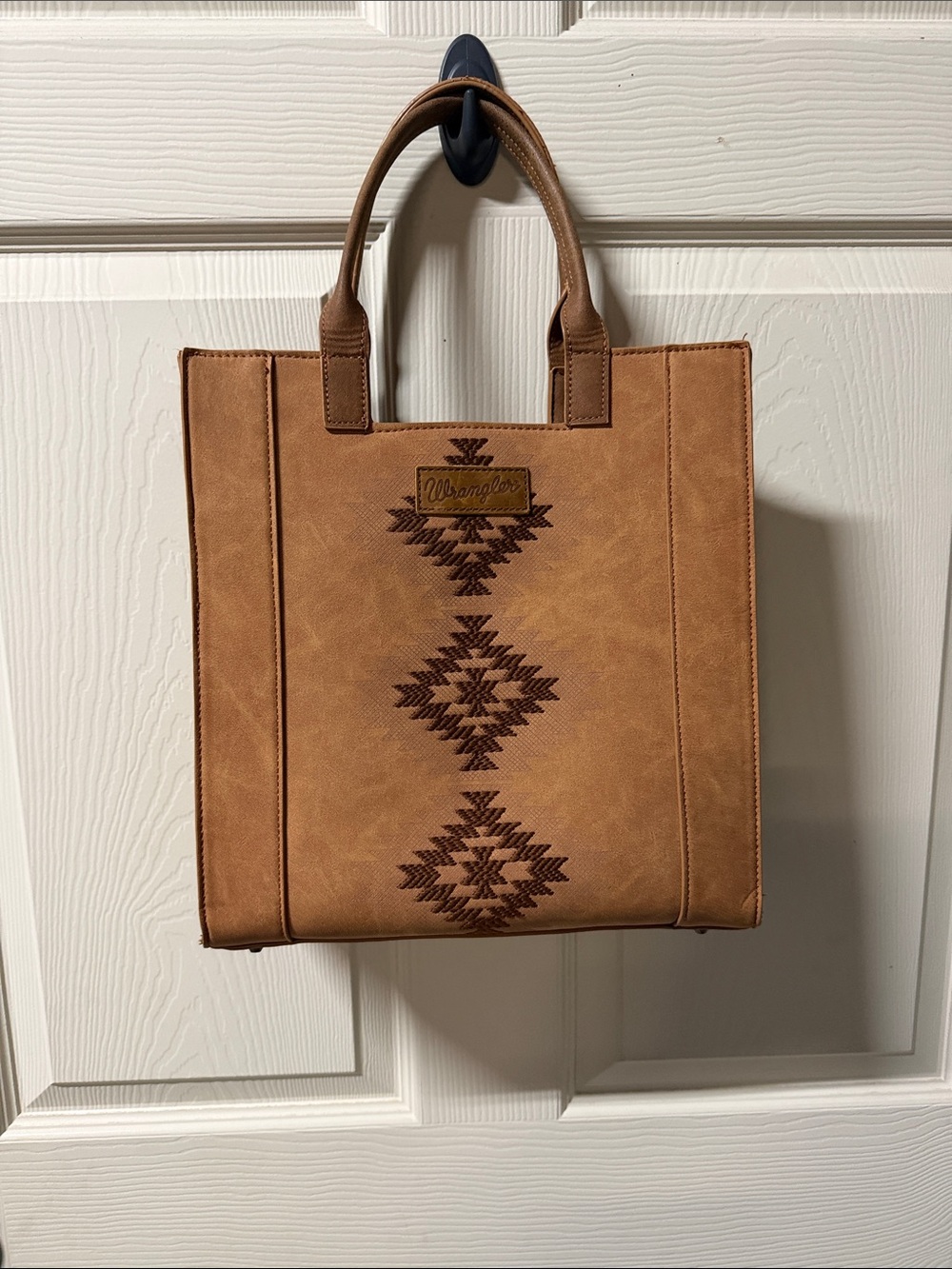 Wrangler Brown Faux-Leather Tote with Southwestern Embroidery